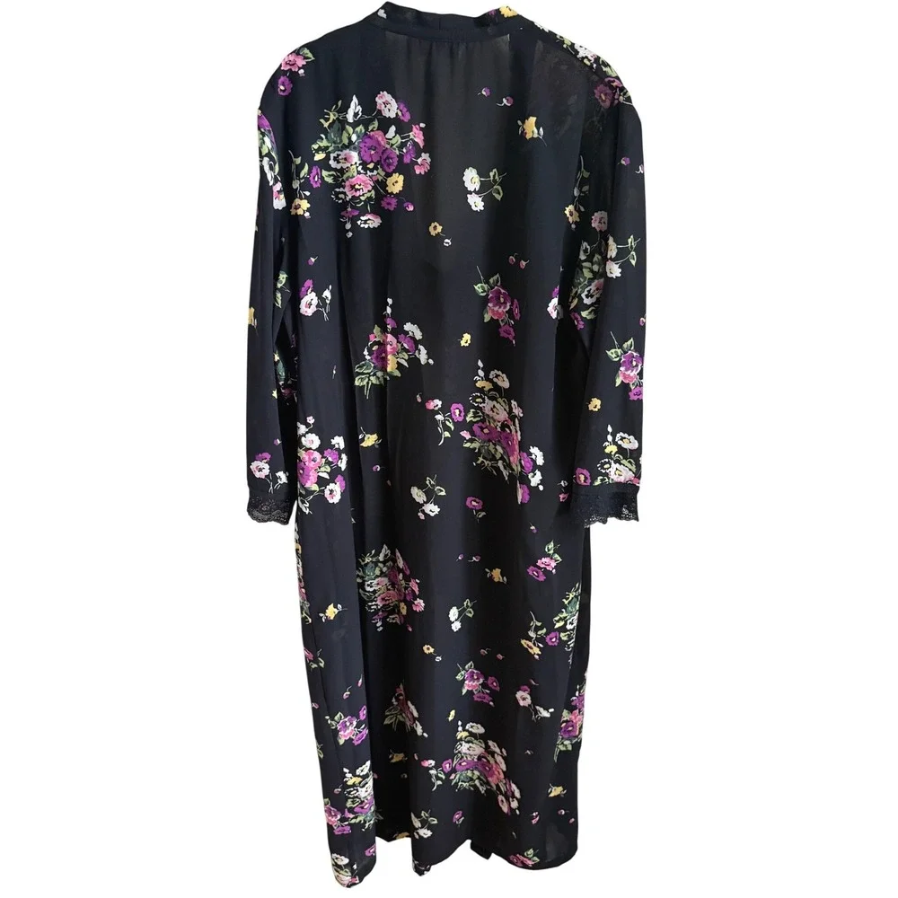 Oscar de la Renta Pink Label Floral Lace‎ Kimono Robe XL Black Romantic Luxury - Picture 5 of 5